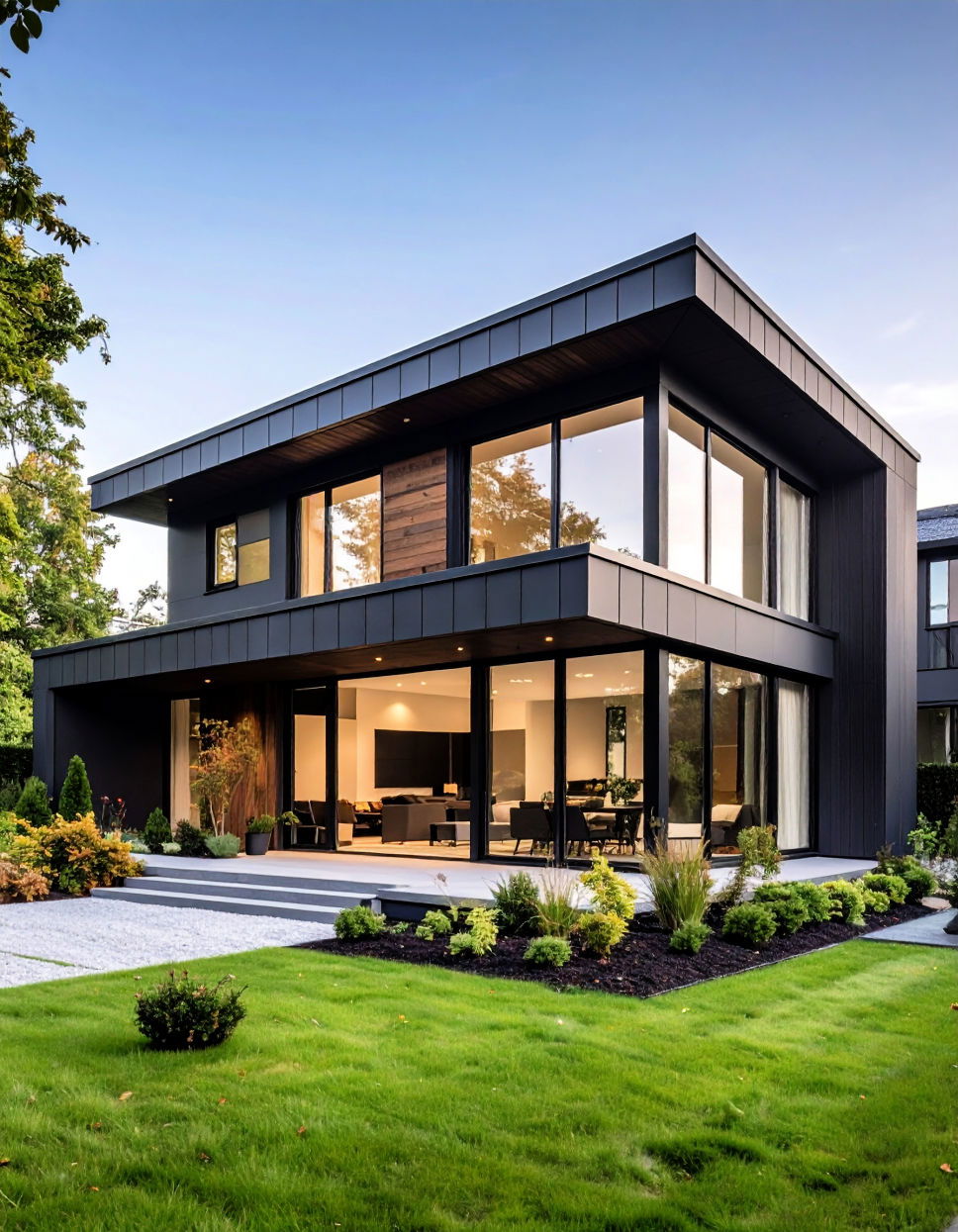 Complementing Modern Minimalism Dark Olive Green House With Black Trim