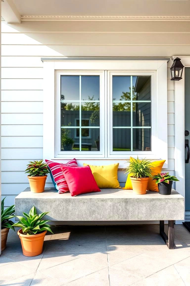 Concrete Bench for Industrial Charm - 25 Front Porch Bench Ideas