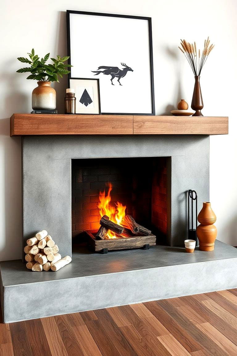 Concrete Hearth for Industrial Chic - 25 Fireplace Hearth Ideas