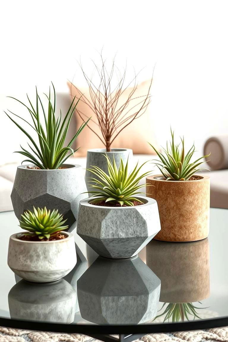 Concrete Planters with Air Plants - 25 Coffee Table Centerpiece Ideas