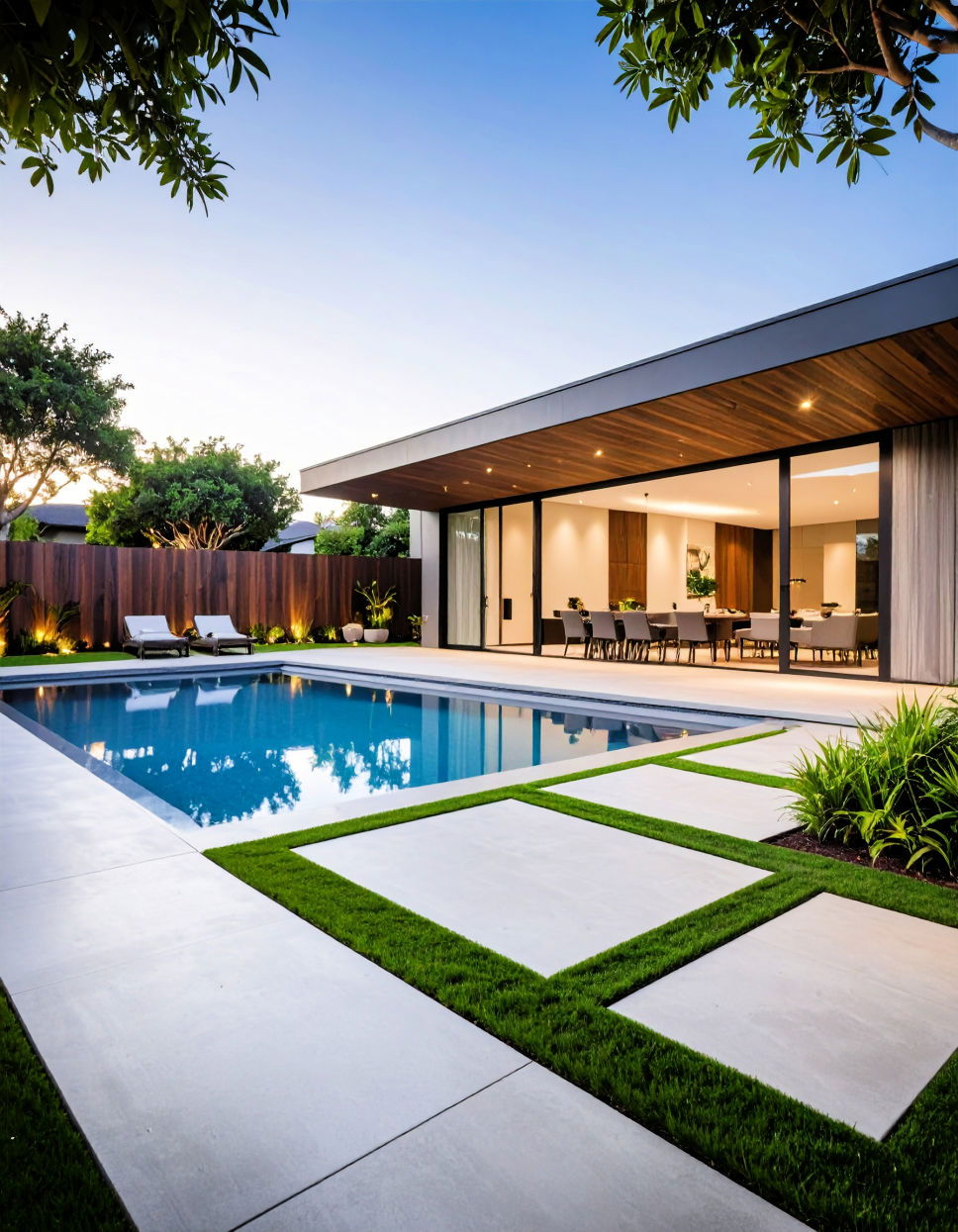 Concrete Slabs with Grass Joints for Modern Contrast