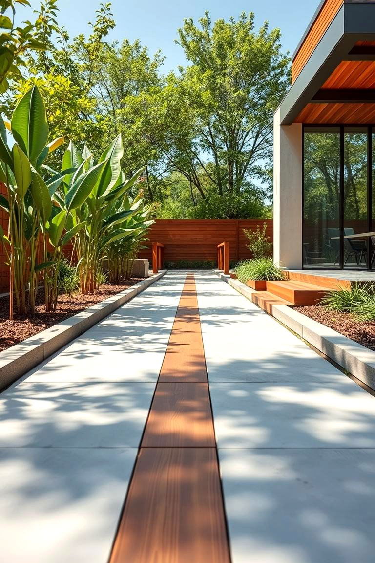 Concrete and Wood Combo for a Modern Natural Look - 25 Front Walkway Ideas