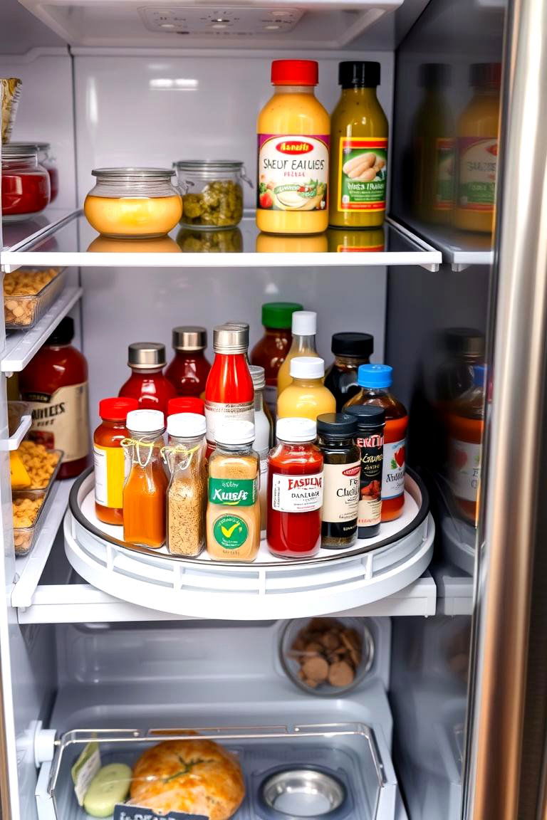 Consider a Lazy Susan for Condiments - 25 Fridge Organization Ideas