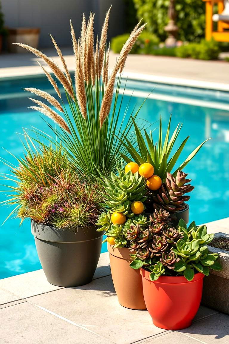 Container Gardens for Flexible Greenery - 25 Pool Landscaping Ideas