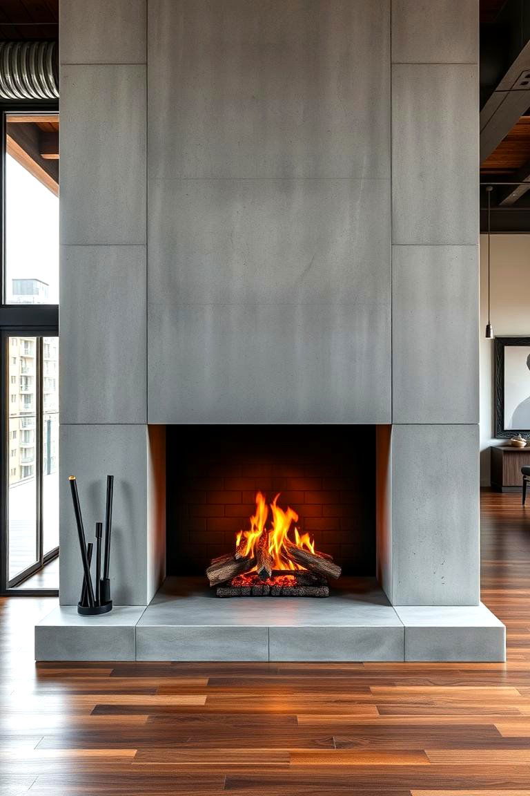 Contemporary Concrete for Urban Spaces - 25 Floor to Ceiling Stone Fireplace Ideas