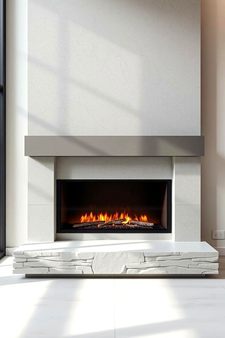 Contemporary Faux Stone Fireplace with Linear Design - 25 Faux Stone Fireplace Ideas