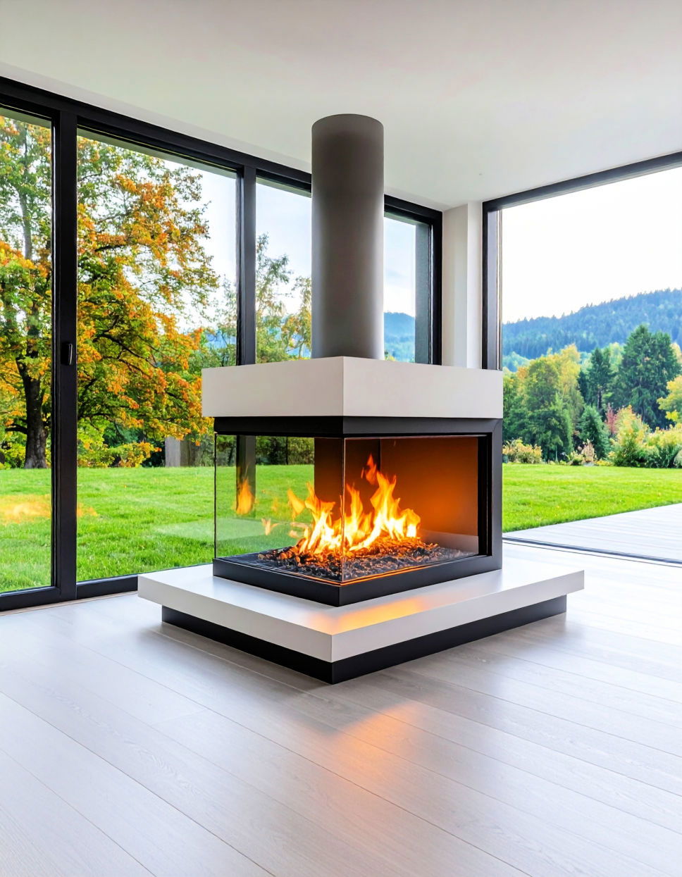 Contemporary Glass Corner Fireplace
