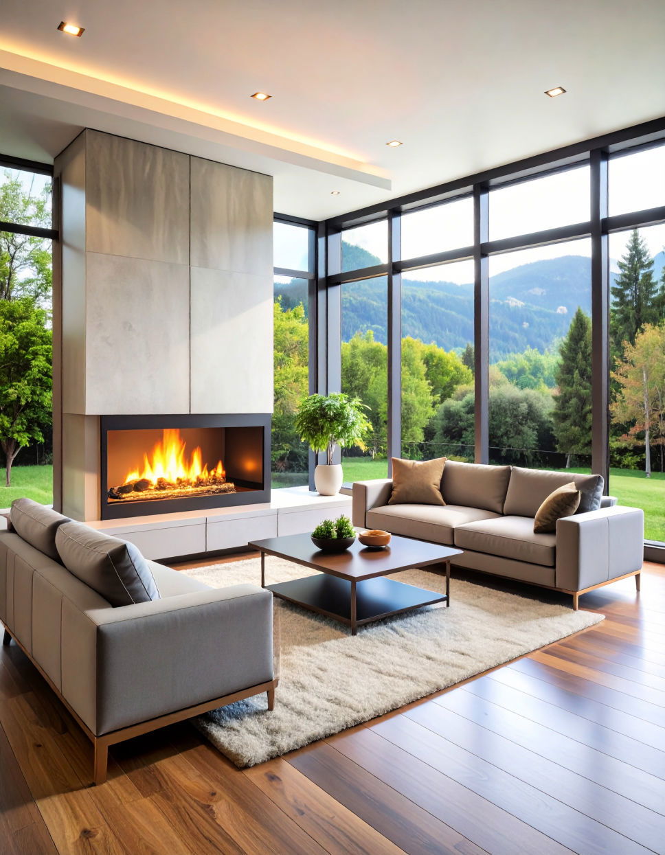 Contemporary Glass Enclosed Fireplace
