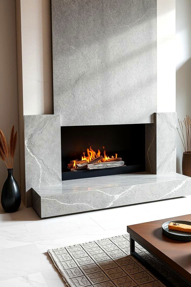Contemporary Stone Slabs for a Streamlined Look - 25 Floor to Ceiling Stone Fireplace Ideas