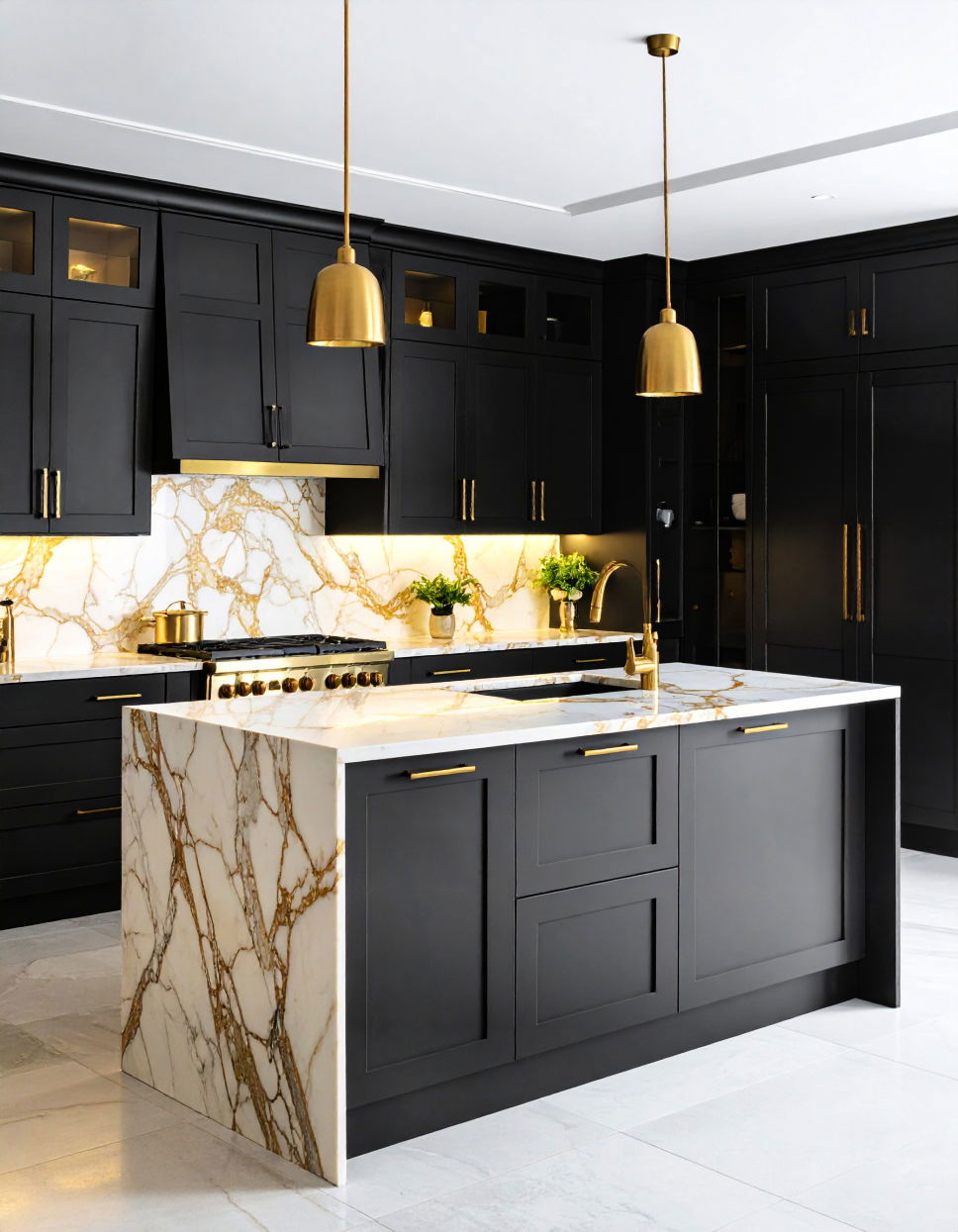 Contrasting Black and Gold Accents Two Tone Kitchen Cabinet Ideas