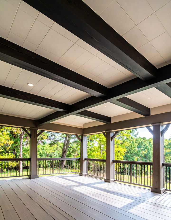 Contrasting Ceiling Beams with Vinyl for a Bold Statement Vinyl Porch Ceiling Ideas