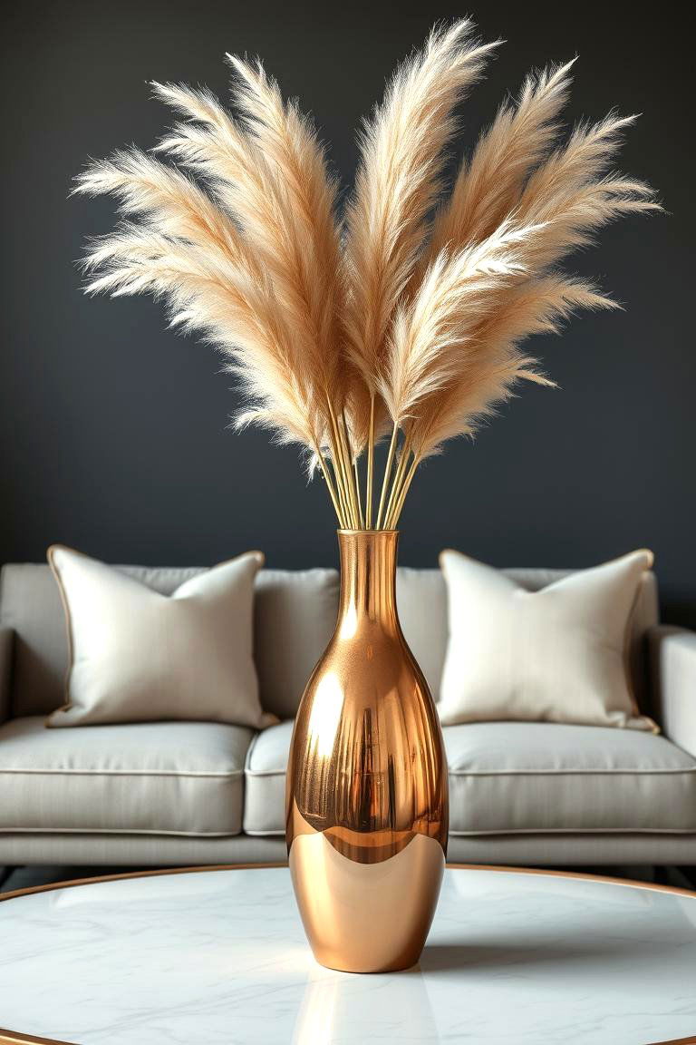 Copper Vase with Pampas Grass - 25 Coffee Table Centerpiece Ideas