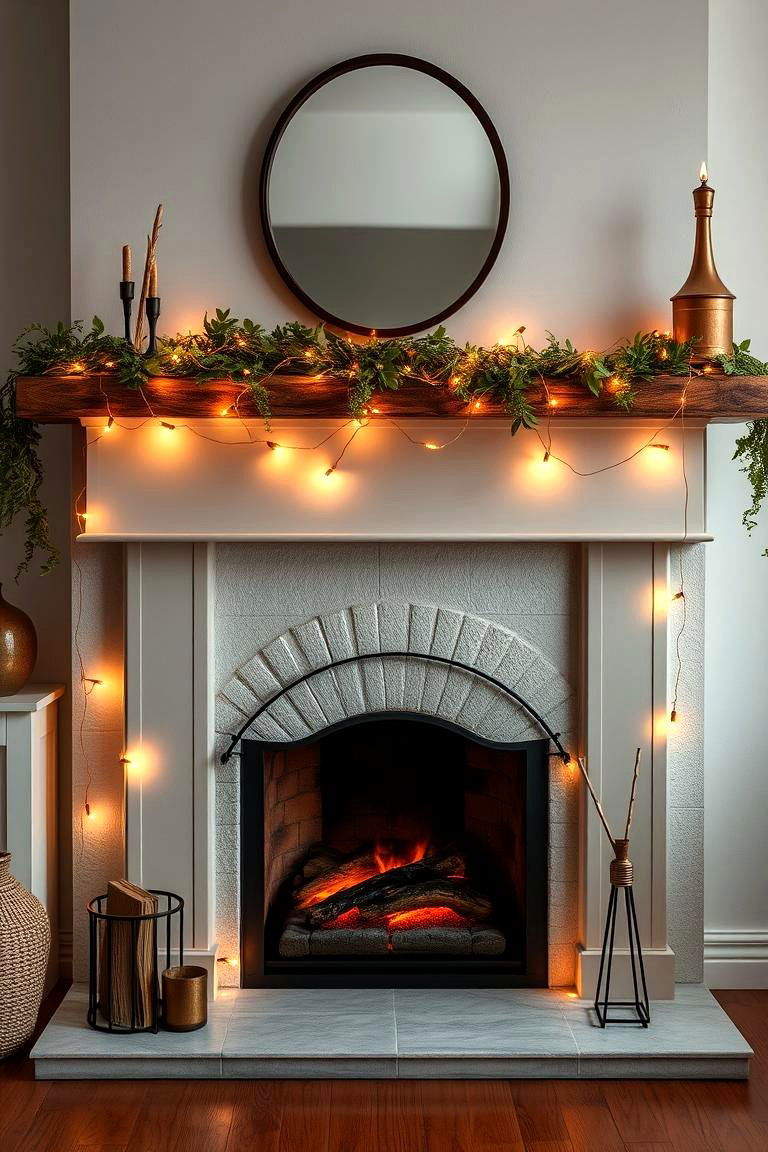 Copper Wire String Lights for a Whimsical Effect - 25 Fireplace Lighting Ideas