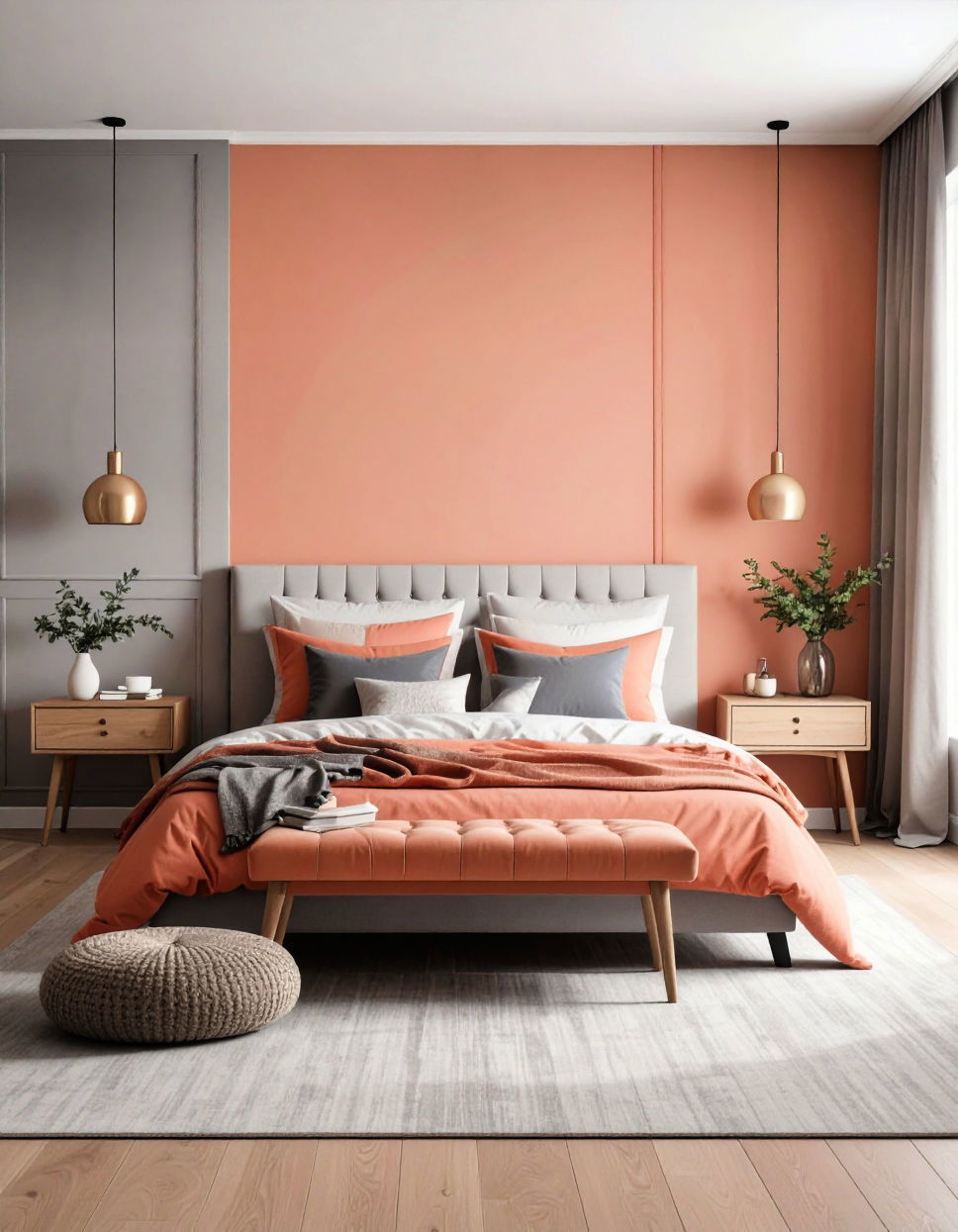 Coral and Gray for a Contemporary Chic Vibe Two Tone Wall Paint Ideas