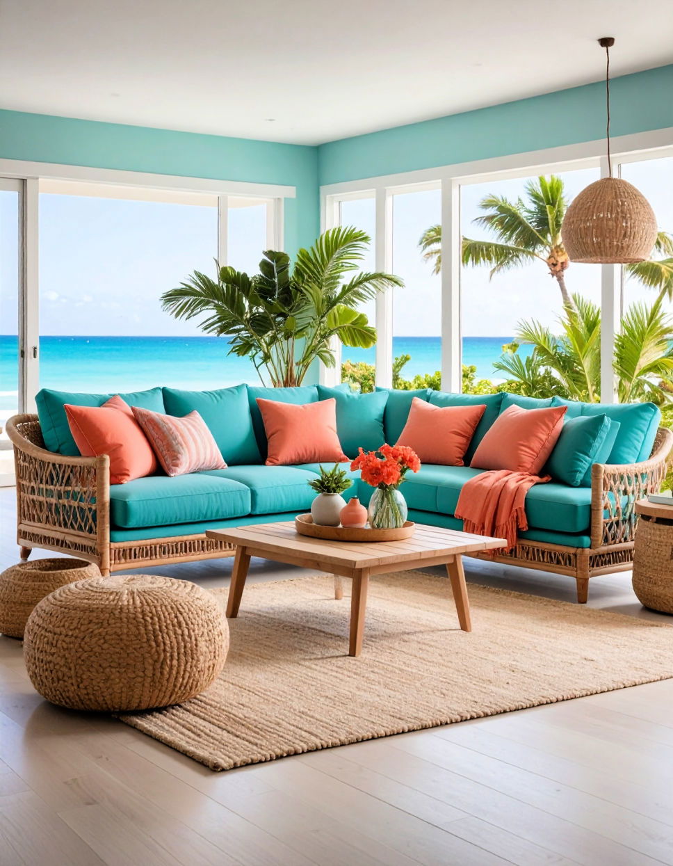 Coral and Turquoise for Coastal Vibrancy Two Colour Combination for Living Room