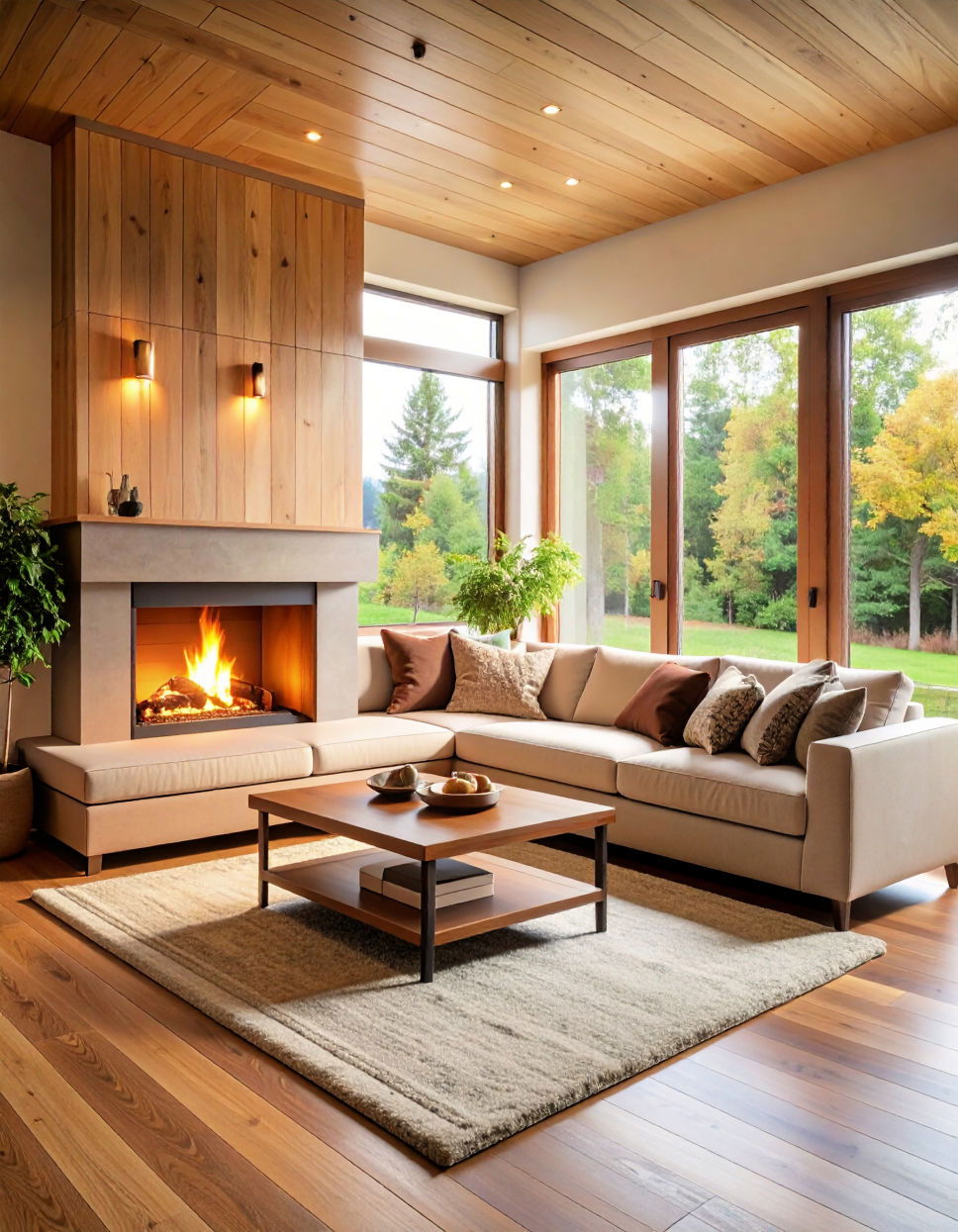 Corner Fireplace with Built In Seating