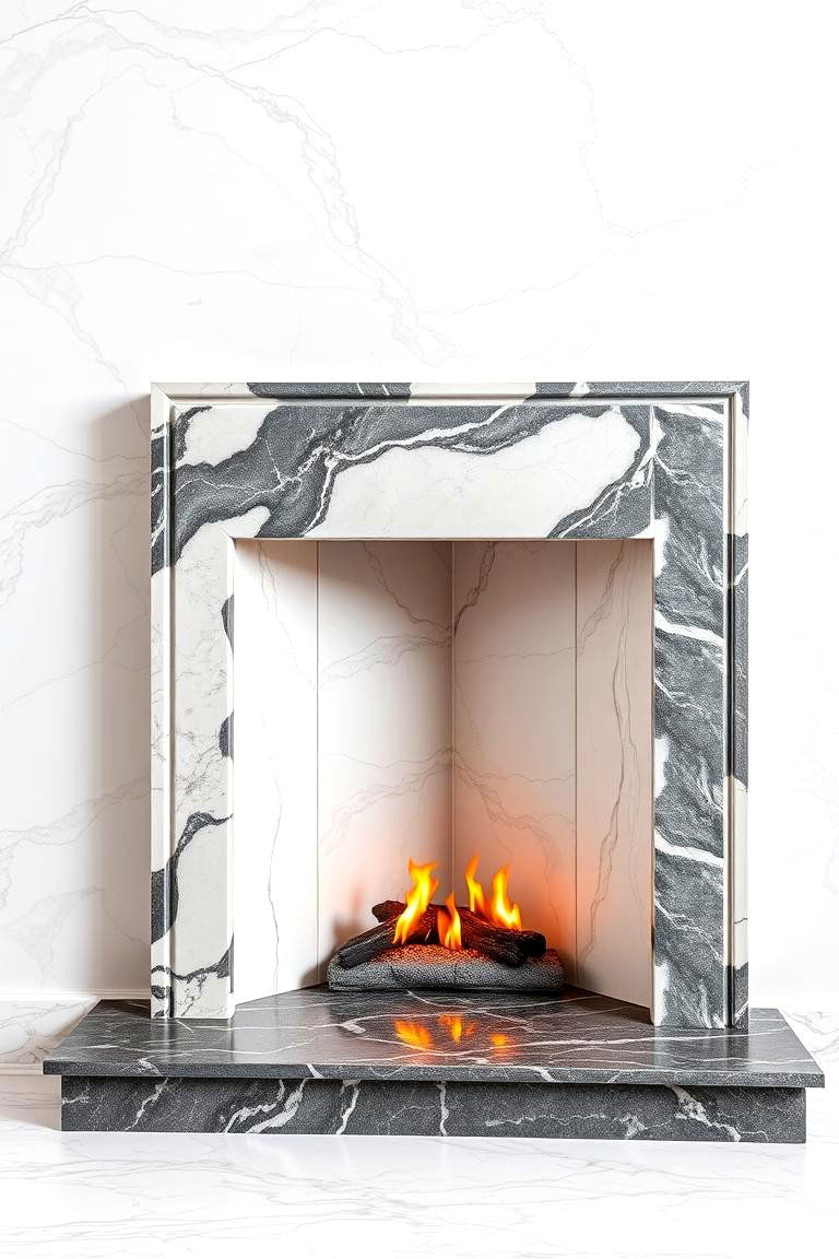 Corner Fireplace with Marble Surround - 25 Corner Fireplace Ideas