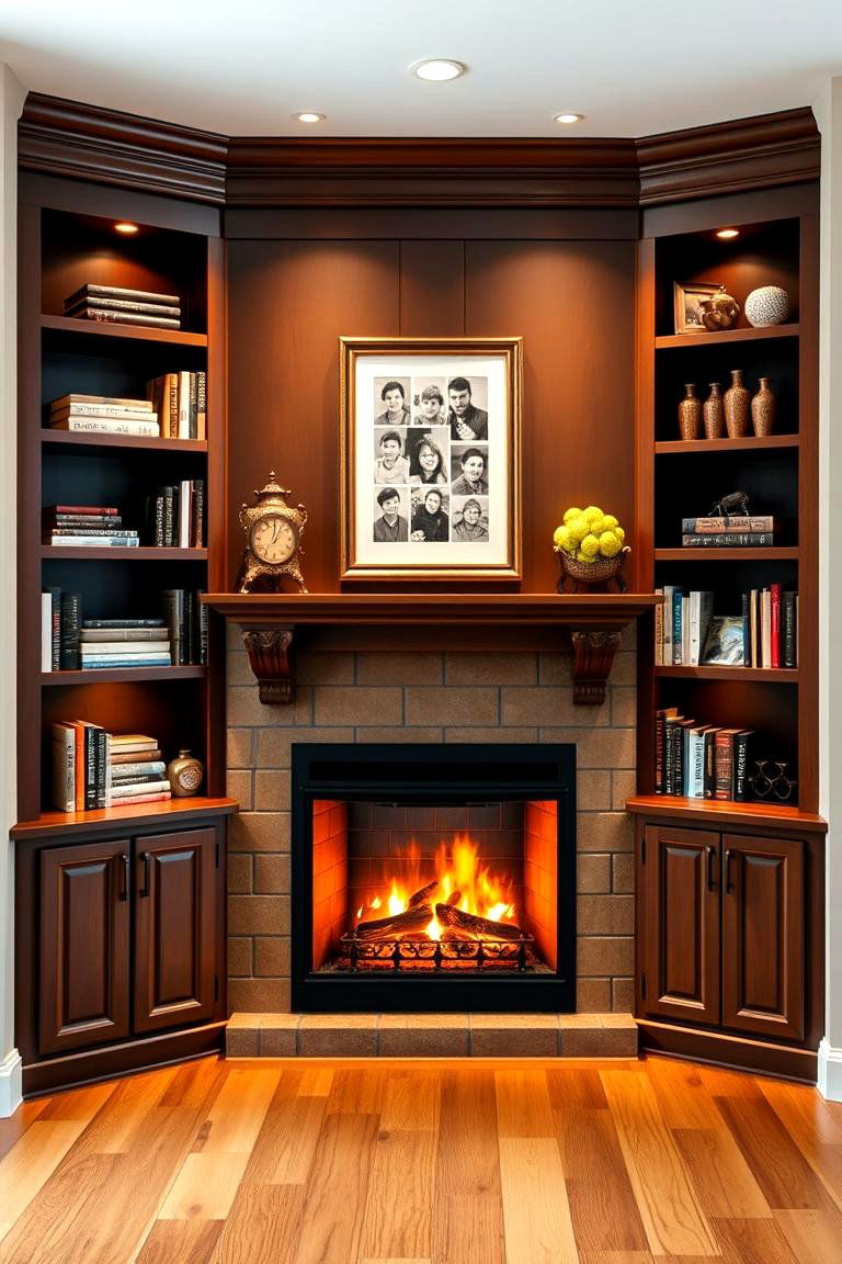Corner Fireplace with Shelving Units - 25 Corner Fireplace Ideas