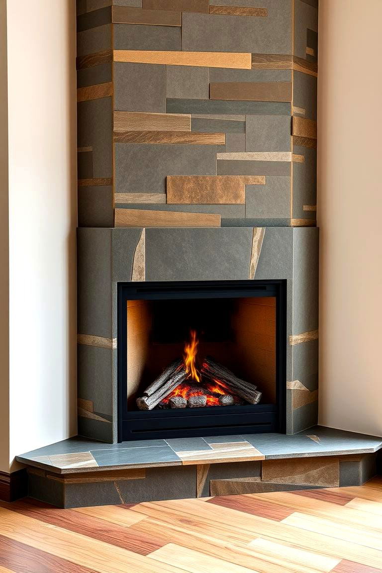 Corner Fireplace with Slate Surround - 25 Corner Fireplace Ideas