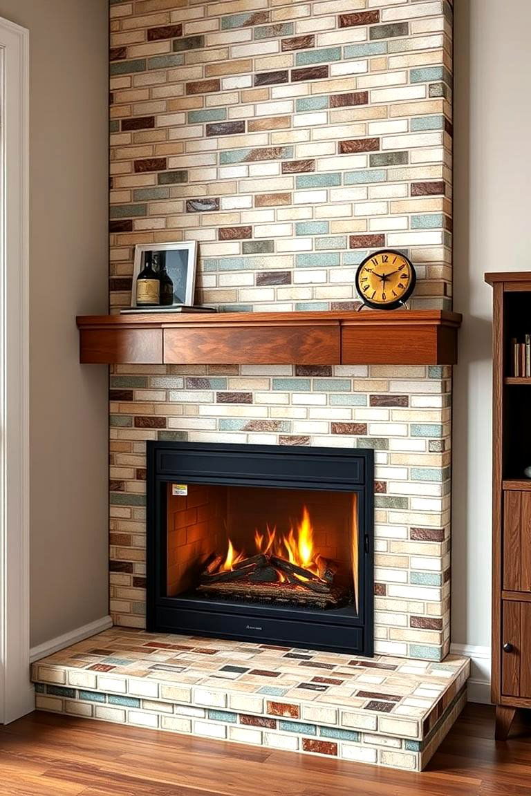 Corner Fireplace with Tiled Surround - 25 Corner Fireplace Ideas