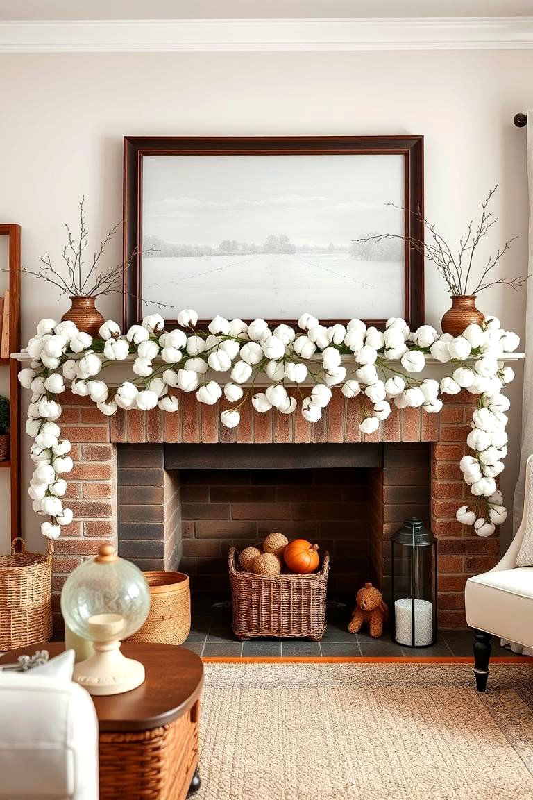Cotton Boll Garland for Farmhouse Appeal - 25 Mantel Garland Ideas