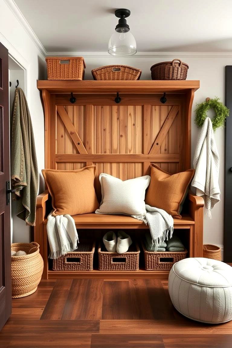 Cozy Bench for a Welcoming Touch - 25 Farmhouse Mudroom Ideas