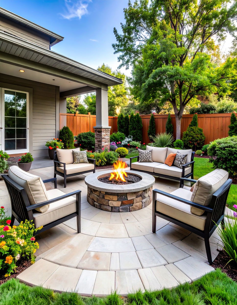 Cozy Fire Pit Corner Townhouse Patio Ideas