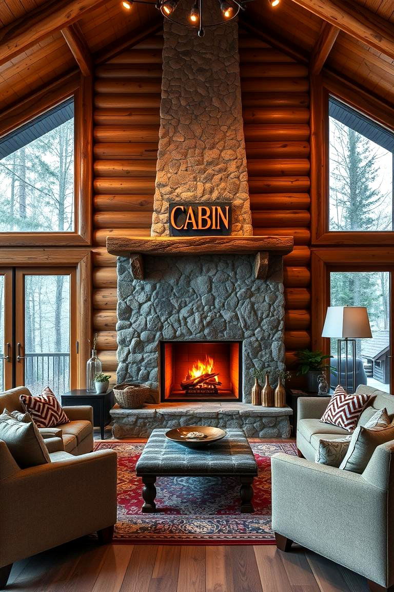 Cozy Fireplace Focal Point - 25 Cabin Living Room Ideas