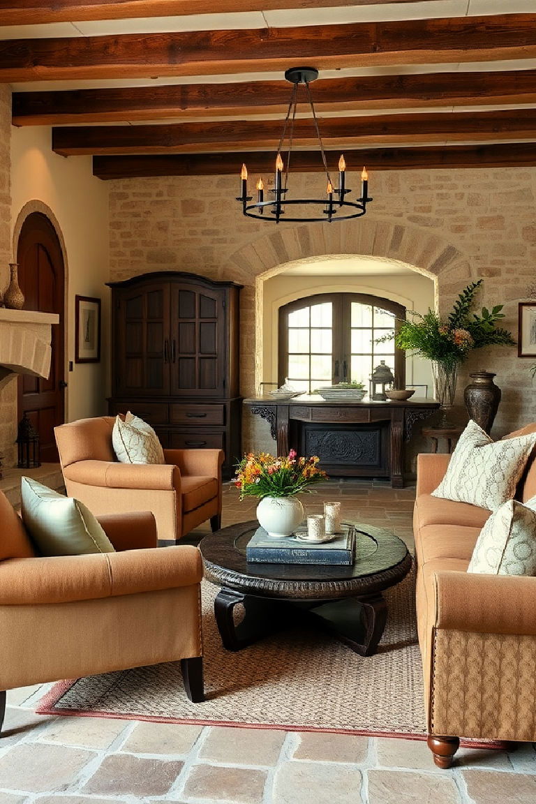 Cozy Overstuffed Furniture Tuscan Living Room Ideas