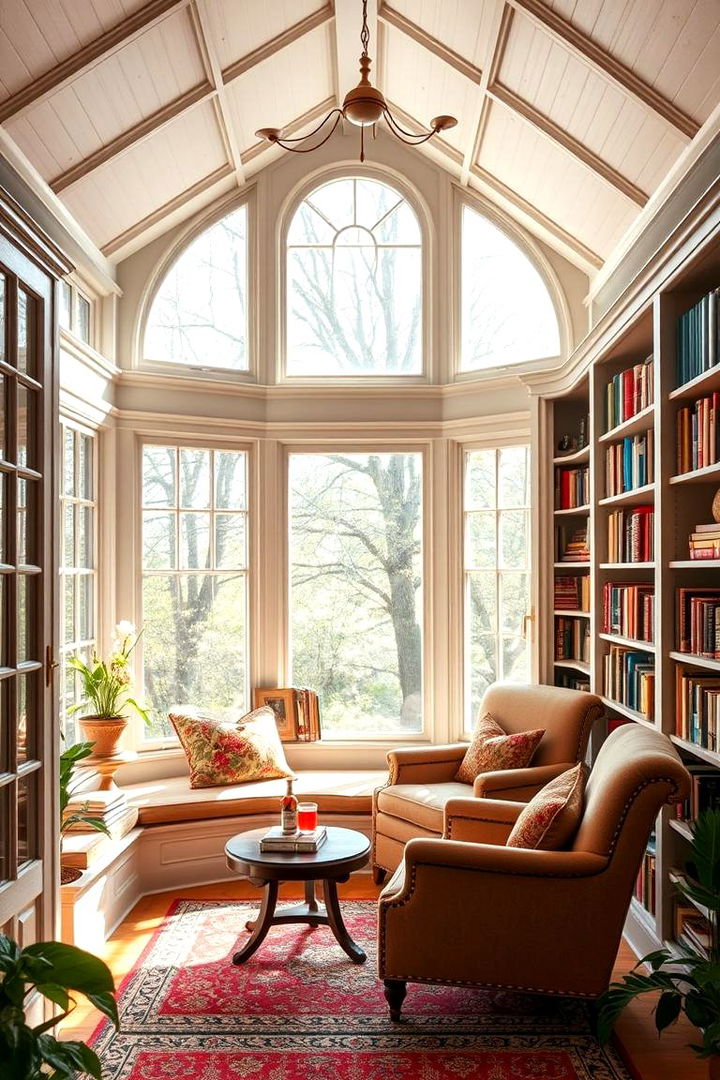Cozy Reading Nook with Built In Shelves - 25 Victorian Sunroom Ideas