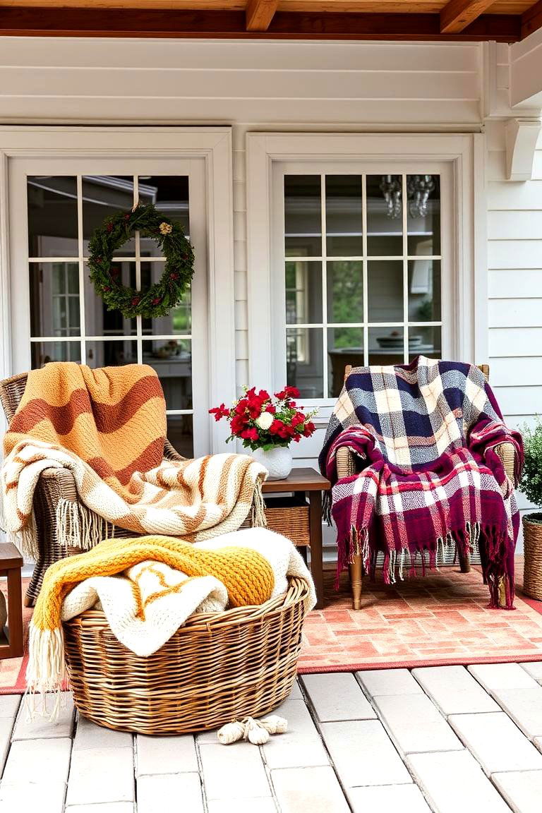 Cozy Throw Blankets for Chilly Nights - 25 Farmhouse Patio Ideas