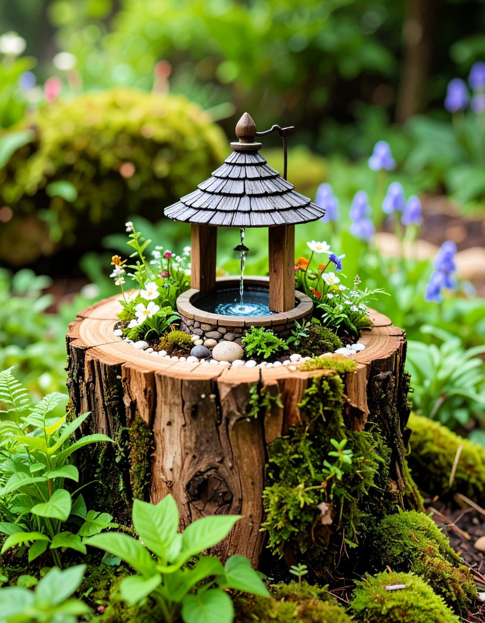 Crafting a Tiny Wishing Well or Fountain Tree Stump Fairy Garden Ideas