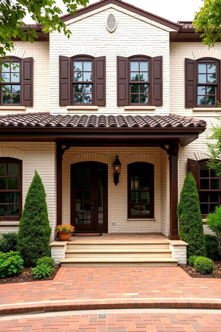 Cream Brick with Chocolate Brown - 25 Exterior Brick and Paint Color Combinations