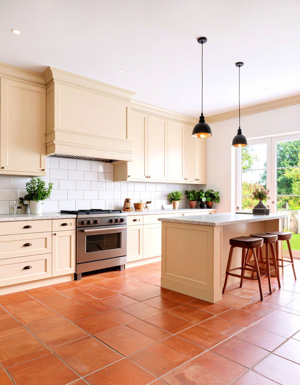 Cream Walls with Terracotta Tile Floor