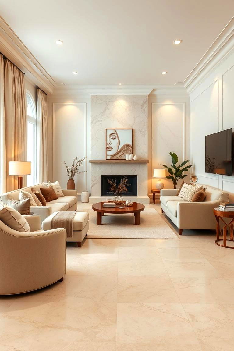 Cream and Beige Marble for Warmth - 25 Marble Floor Living Room Ideas