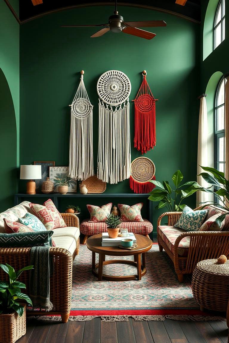 Create a Bohemian Vibe with Layered Decor - 25 Forest Green Living Room Ideas