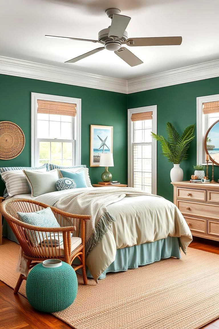 Create a Coastal Bedroom with Forest Green - 25 Forest Green Bedroom Ideas