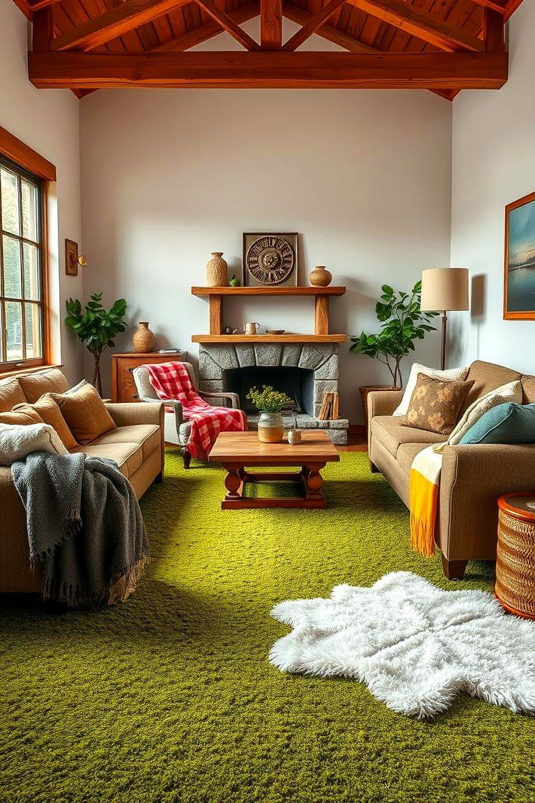 Create a Cozy Retreat with Moss Green Carpets - 25 Green Carpet Living Room Ideas