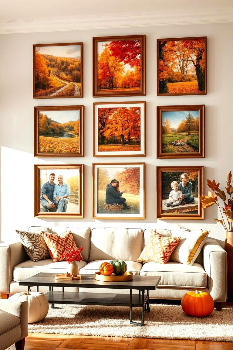 Create a Fall Themed Gallery Wall - 25 Fall Living Room Ideas
