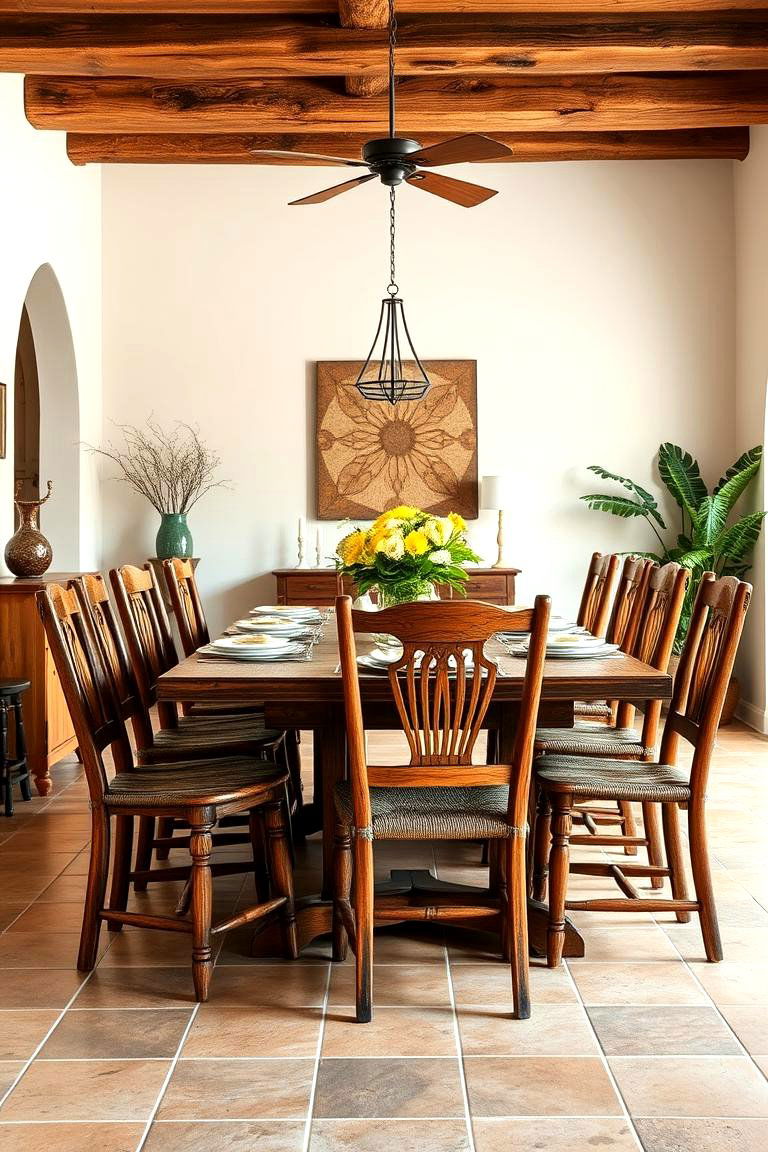 Create a Farmhouse Vibe with Wooden Chairs - 25 spanish style dining room ideas