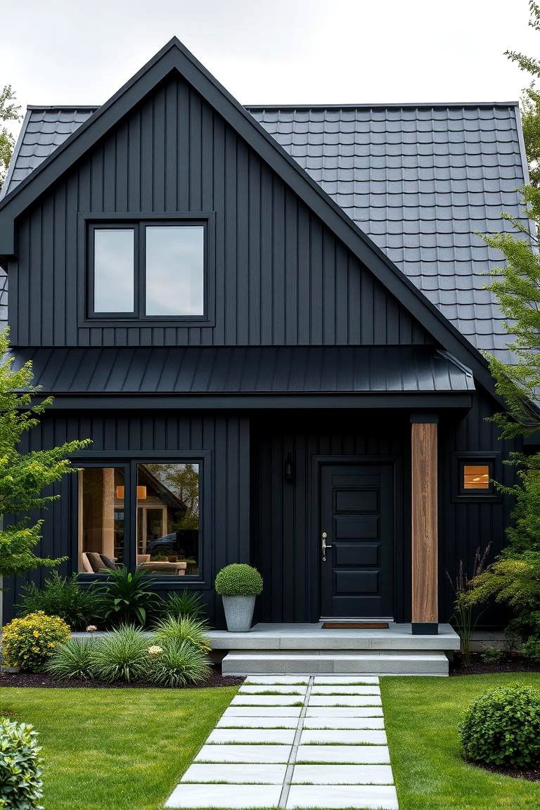 Create a Monochromatic Look with Black Exterior - 25 Exterior Home with a Black Roof Ideas