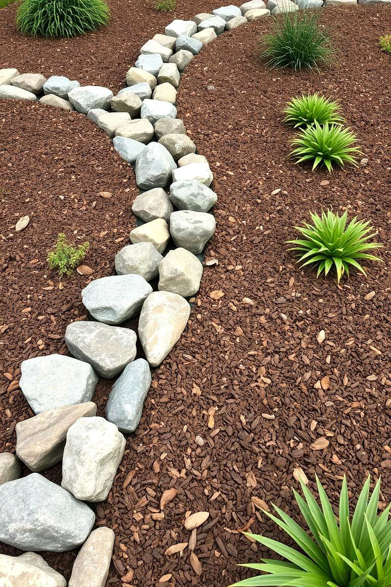 Create a Rock Border with Mulch to Define Garden Spaces - 25 Front Yard Landscaping Ideas With Rocks and Mulch
