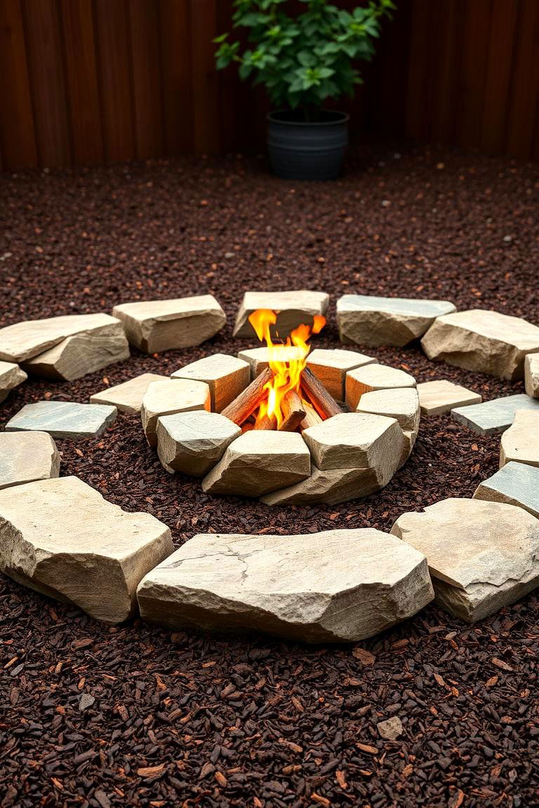 Create a Rustic Rock Fire Pit Area with Mulch - 25 Front Yard Landscaping Ideas With Rocks and Mulch