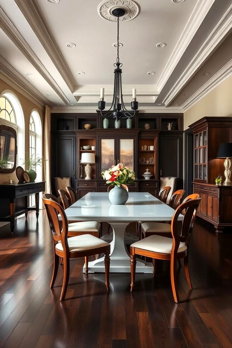 Create a Transitional Style - 25 dark wood floor dining room ideas