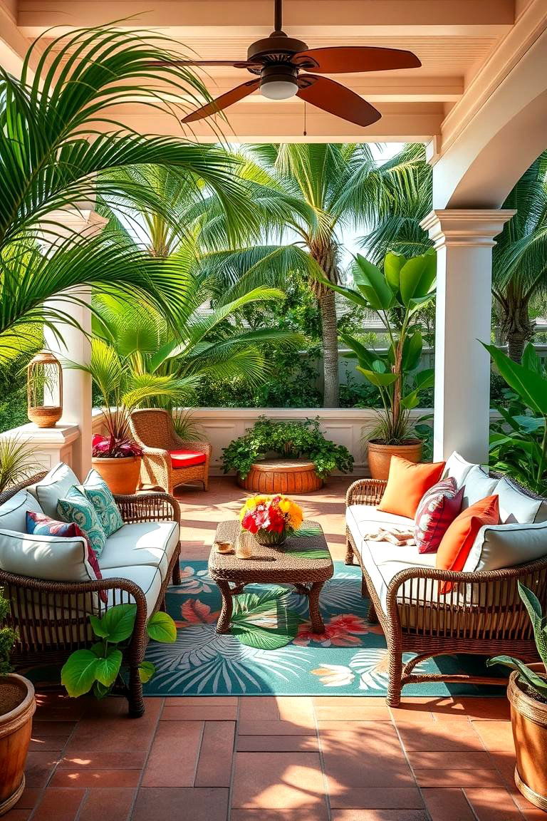 Create a Tropical Lounge Area with Comfortable Seating - 25 Tropical Patio Ideas