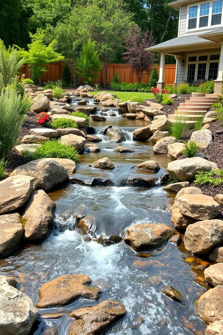Creating a Flowing Stream or River Feature - 25 Large Backyard Landscaping Ideas