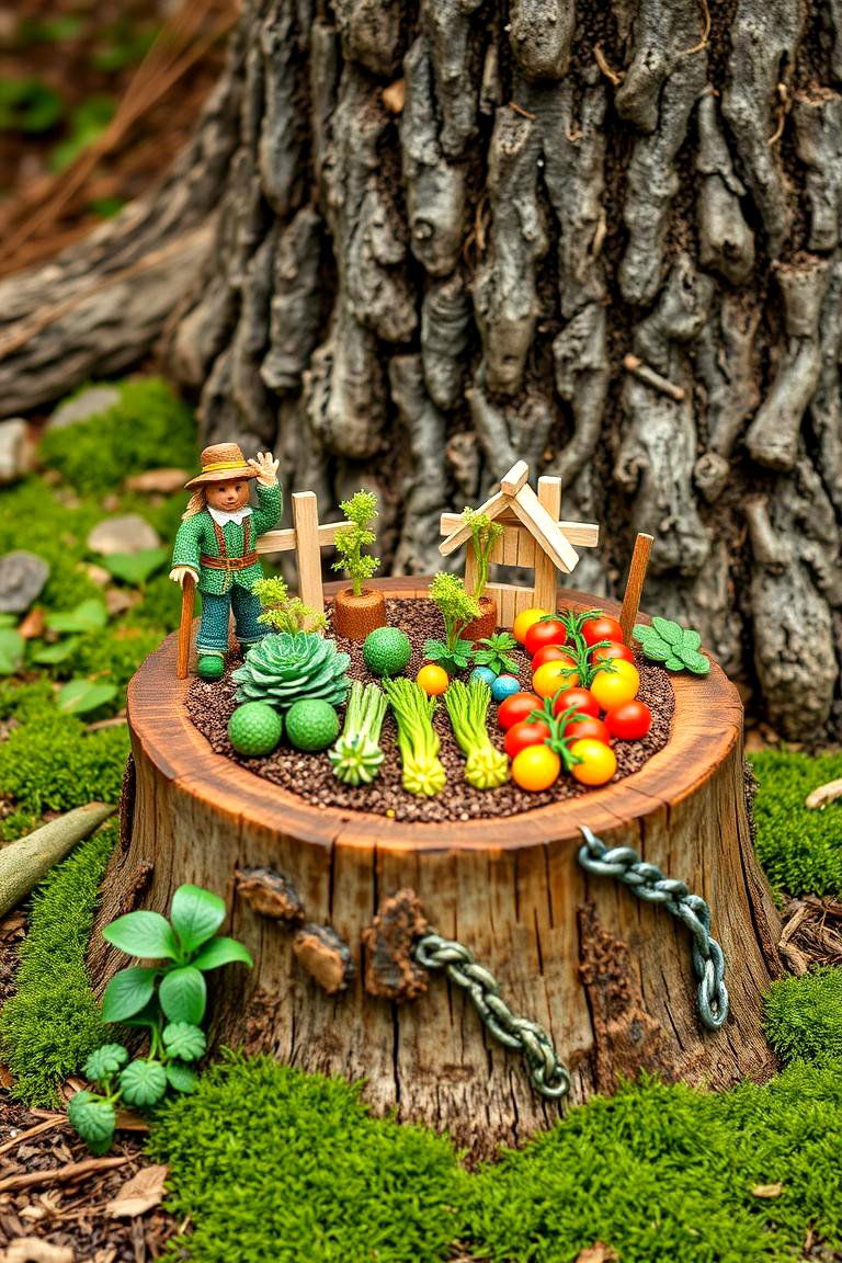 Creating a Miniature Farm or Garden Plot - 25 Tree Stump Fairy Garden Ideas