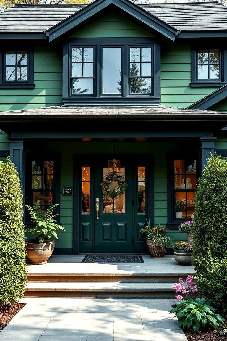 Creating a Seamless Flow from Interior to Exterior - 25 Forest Green House With Black Trim