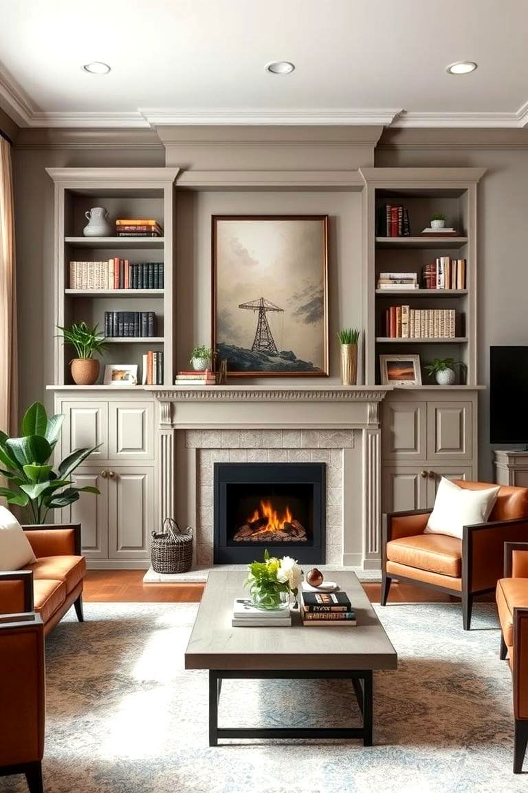 Creating a Transitional Look with Fireplace and Bookshelves - 25 Fireplace With Bookshelves