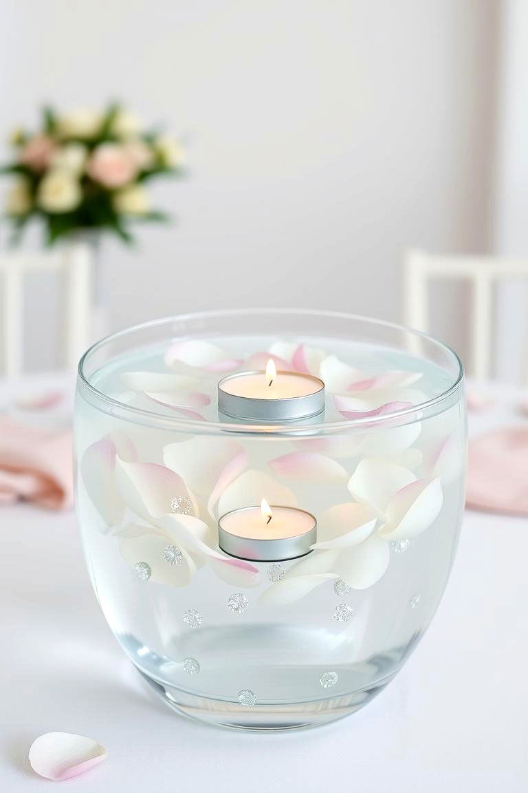 Crystal Clear Water with Floating Petals - 25 Floating Wedding Centerpiece Ideas